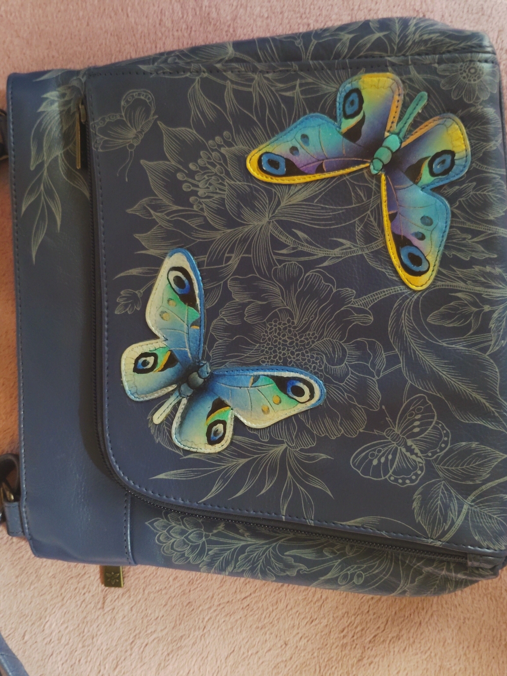 Blue Butterfly Floral Crossbody Bag